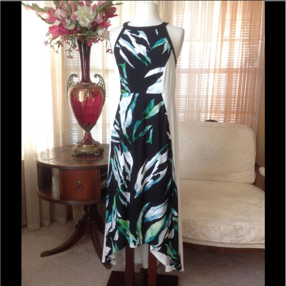 0 PETITE Chico’s Dress OP sleeveless black white & green Brand New